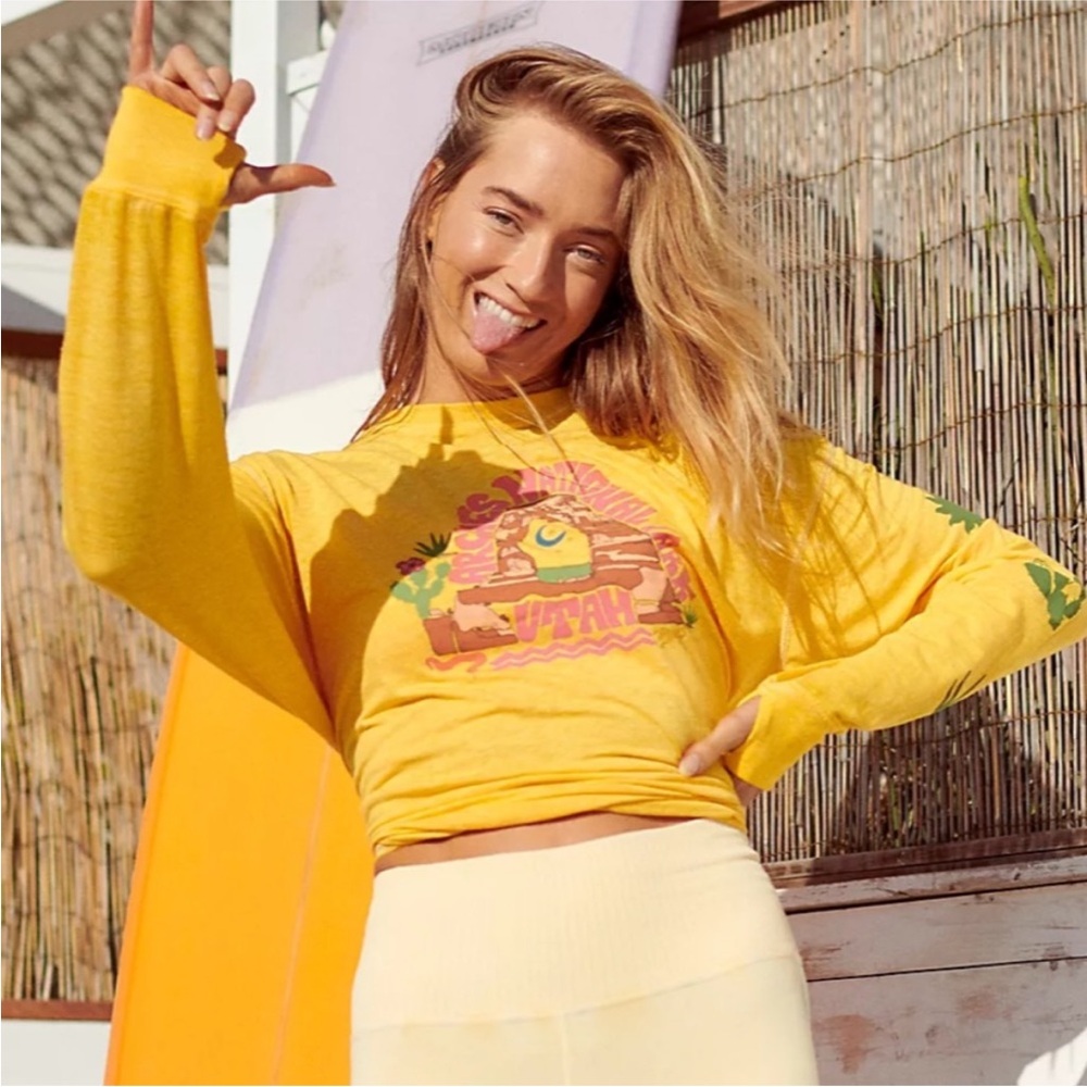 Free People Movement Love Your Parks Arches National T-Shirt Yellow XS - Picture 10 of 10